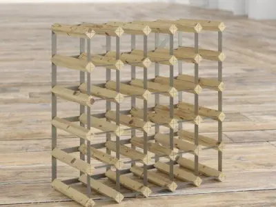 Natural Pine Galvanised Steel Candace Wine Rack 3D model