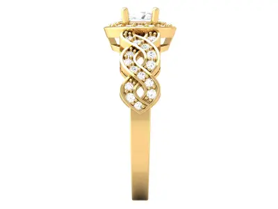Antique Zircon Engagement Ring with Milgrain Gold Finish 3D print model
