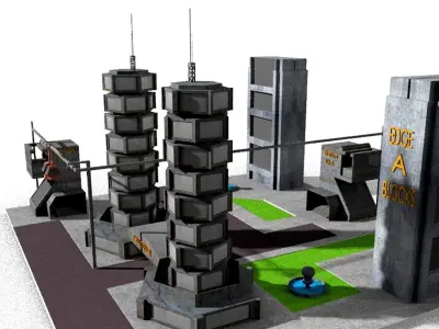sci-fi cityscape cut plan lowpoly  3D model