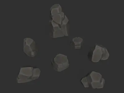 7 Stylized Rocks with 6  Base Color Texture Low-poly 3D model