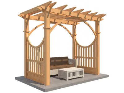 4 Pergolas Set 2 wooden pergola with arched roof Low-poly 3D model