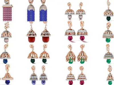 44 Hanging Diamond Drops Earrings 3dm render details 3D Model Pack