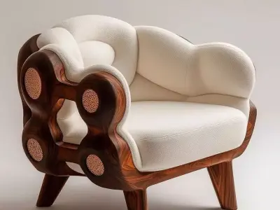 Organic Armchair 3D Modern Sculptural Furniture Wood Fabric Low-poly 3D model
