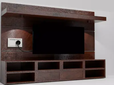 Modern Wooden TV Wall Unit  Low-Poly 3D Model  Low-poly 3D model