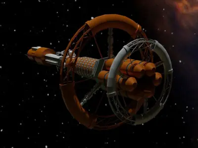 Spacecraft orange spaceship in space Low-poly 3D model