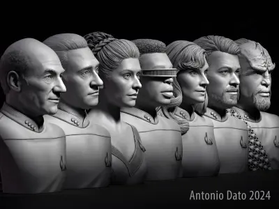 Star Trek TNG main crew bust collection 3D Model Pack