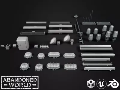 Old Industrial Lamps Pack Low-poly 3D model