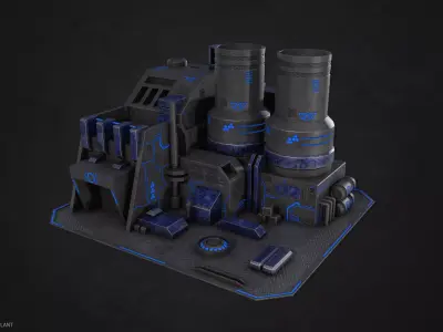 Scifi powerplant Low-poly 3D model