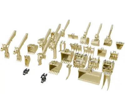 Excavator Attachments Pack - Rockland  31 Pieces Low-poly 3D model