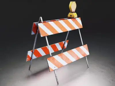 Construction Road Barrier with Warning Light 3D Model Low-poly 3D model