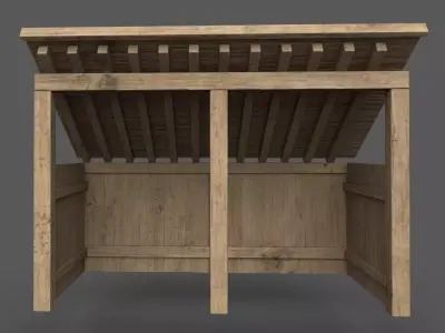Wooden Livestock Shed  Low-poly 3D model