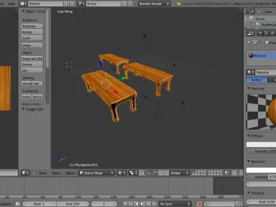 Tabel two wooden benches Low-poly 3D model