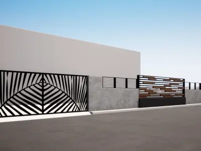 compound wall and gate design fencing wall and entrance gate 3D model