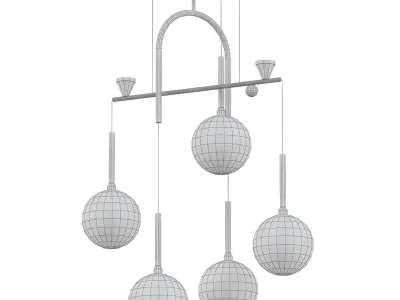 Dewdrops five light chandelier in brass with clear glass globes 3D model
