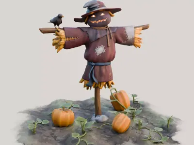 Stylized Handpainted ScareCrow Low-poly 3D model