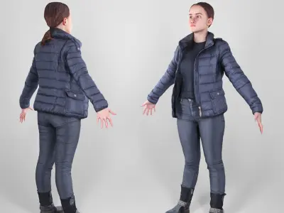 Woman street style in A-pose 122 Low-poly 3D model