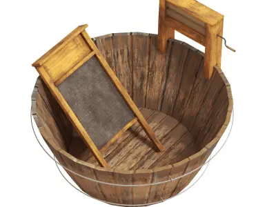 Washboard basin wood old PBR texture Low-poly 3D model