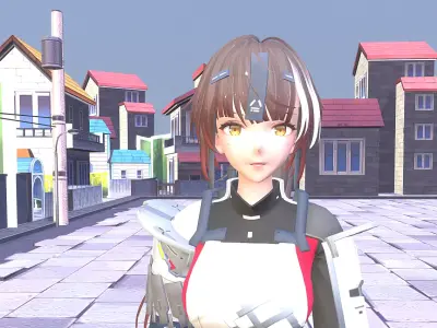 SCIFI GIRLS Cute Anime Crowds Pbr Fbx Animated 3D model