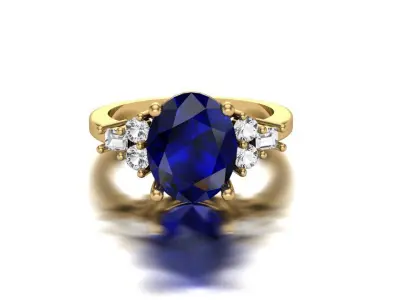 A Regal Embrace Gold Oval Sapphire and Diamond Accent Ring 3D print model
