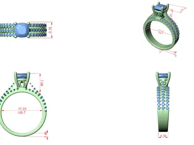Round Diamond Multi Row Ring CAD Model Jewelry 3D print model