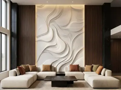 Modern wavy Relief Panel Wall Decor Set STL Mural CNC 337 3D model