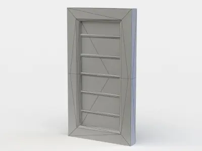 Window wooden door with four glass panes Low-poly 3D model