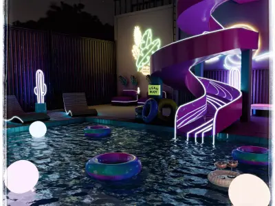 Night Pool Party Blender Scene 3D model