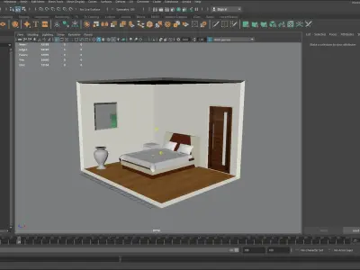 Bedroom with walls and wooden floors Free low-poly 3D model
