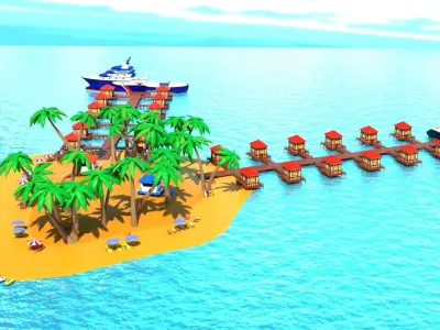 Island resort and beach 3D model