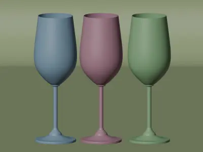 Elegant Wine Glass Trio Low-poly 3D model