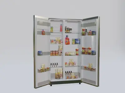 double door fridge with food items 3D model