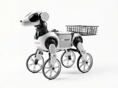 Delivery Robot Dog Model Pack with Modular Baskets Low-poly 3D model