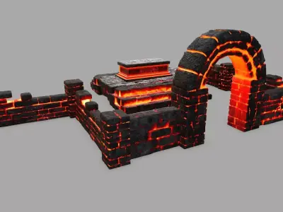 Stone Set arch made of fire Low-poly 3D model