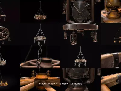 Wagon Wheel Chandelier  3D Model Pack