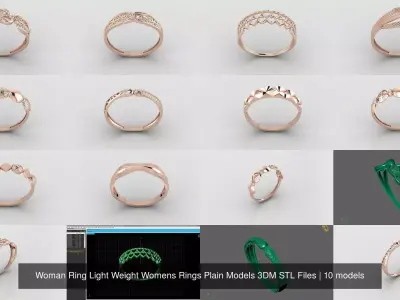 10 Models Woman Ring Womens Rings Plain Models 3DM STL Files 3D Model Pack