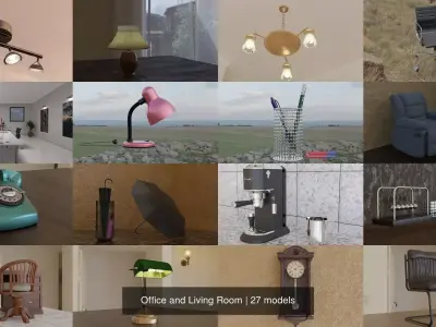 Office and Living Room 3D Model Pack