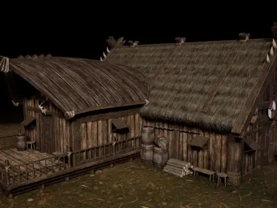 Viking Medieval House with interior and Props Low-poly 3D model