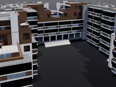 Multi-unit apartment building Low-poly 3D model