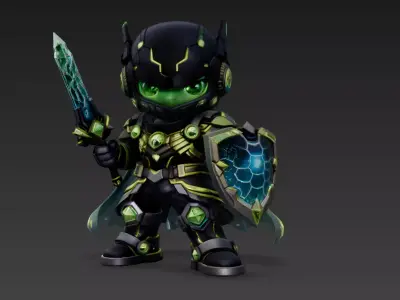 Chibi Cyber Guardian Knight Stylized Sci-Fi Fantasy 3D Character Low-poly 3D model