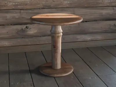 Rustic Round Side Table - Country Wooden Furniture Free 3D model