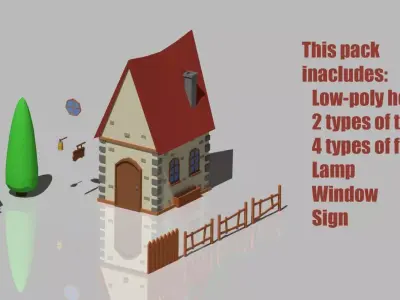 Low poly cartoon house Low-poly 3D model