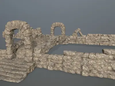 Ruin set stone arch Low-poly 3D model