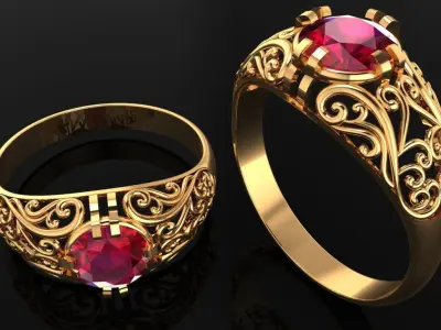 Women Ring 51 low weight single diamond filigree women ring 3D print model