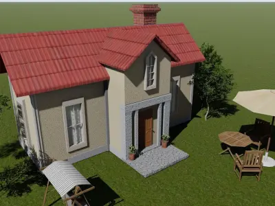 Exterior Country House With Garden  Low-poly 3D model