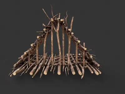Primitive Wood Stick Jungle Shelter 1 Low-poly 3D model