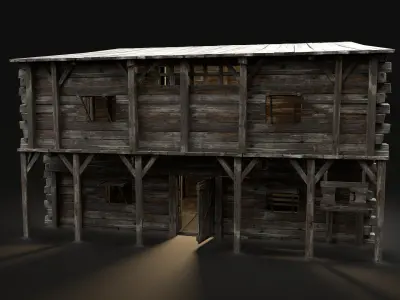 MEDIEVAL INN FANTASY TAVERN WOODEN PUB RESTAURANT BAR HOUSE HUT Low-poly 3D model