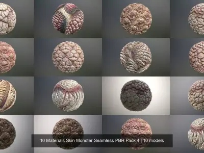 10 Materials Skin Monster Seamless PBR Pack 4 Texture