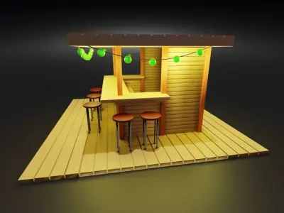 wooden tiki bar Low-poly 3D model
