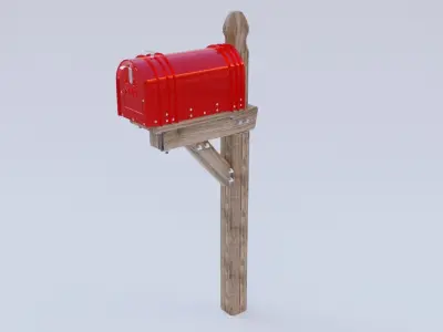 Mailbox on wooden post Low-poly 3D model