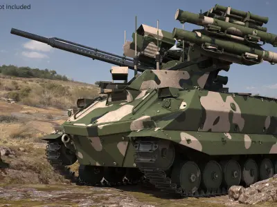  Tracked Combat Robot with Woodland Camouflage and Autocannons 